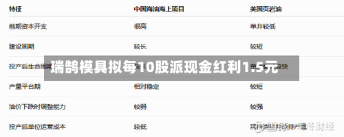 瑞鹄模具拟每10股派现金红利1.5元-第2张图片